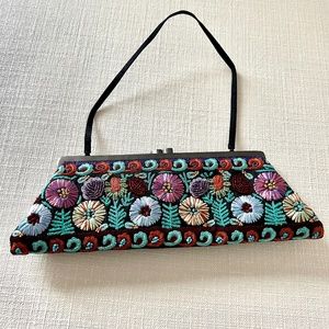 Marco Santi embroidered floral evening clutch - Black w/ multi-color flowers